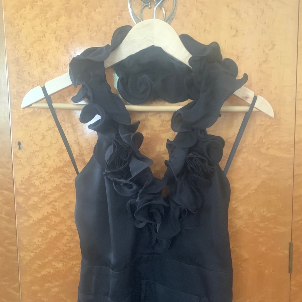 Bebe Black Silk Ruffled Mini Halter Dress XS - Picture 3 of 7